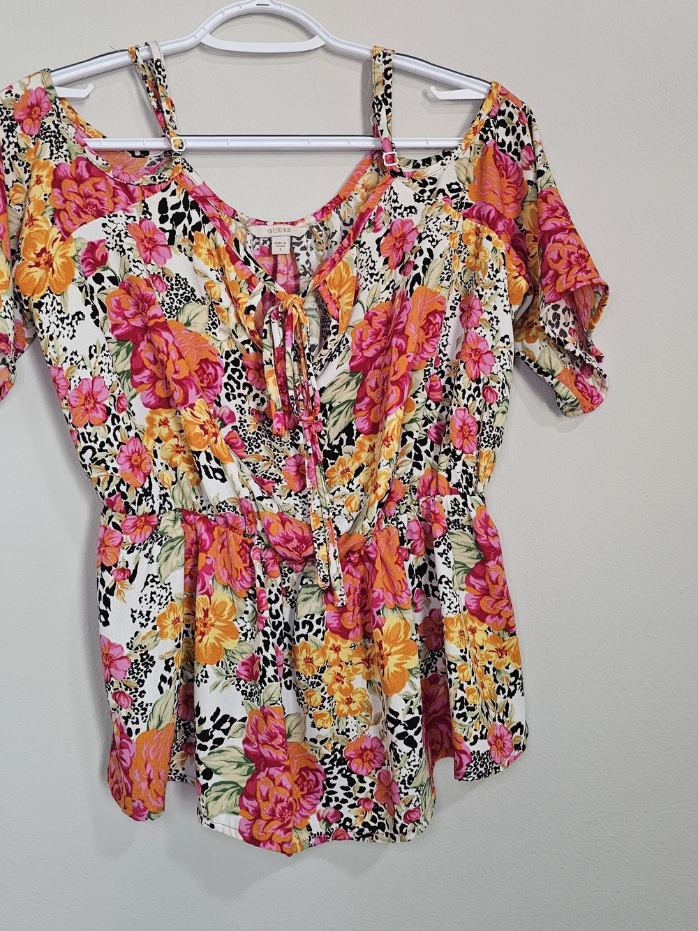GUESS Floral Cold-Shoulder Peplum Top